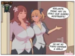 Dos chicas Lewdua con pechos gigantes y blusas ajustadas invitando a pasar para ver un video erótico.