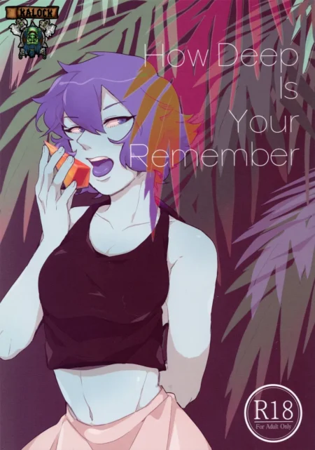 Mujer anime de piel azul y pelo morado con top corto negro y falda rosa hablando por teléfono en How Deep Is Your Remember.
