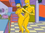 Bart y Marge Simpson desnudos en la cocina, él tocando sus glúteos junto a un pastel de 18 años llamado Bustilda.