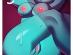 Gata antropomórfica azul excitada con pezones erectos y vulva empapada de lubricante en Midnight Heat de Svarzye.
