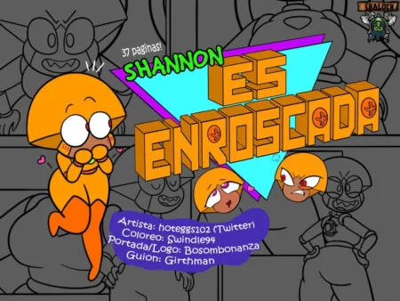 Portada de cómic erótico Shannon Es Enroscada con personaje antropomórfico naranja excitada y expresiones lujuriosas.