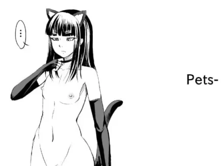 Mujer gata desnuda con orejas, cola, guantes largos y collar, mostrando sus pezones en estilo manga de Pets Zenra Qq.