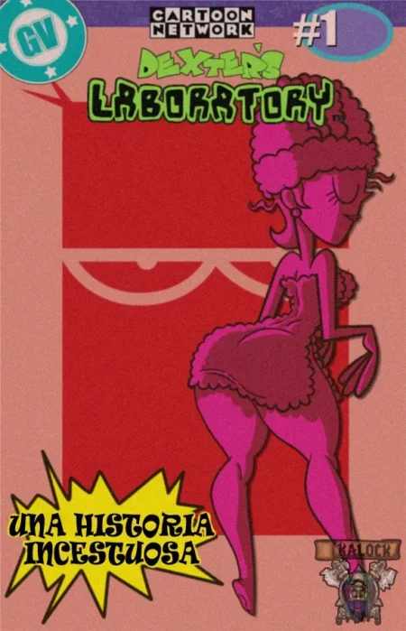 Portada de cómic NSFW de El Laboratorio de Dexter con Dee Dee en lencería rosa ajustada resaltando sus curvas y glúteos.