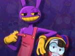 Jax conejo morado sonriente con Pomni payasa asustada en portada de cómic erótico El Secreto de Jax de Aridibujitosnsfw.
