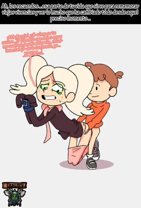 David agarra el trasero de Hilda mientras ella grita indignada en un dibujo erótico de estilo cartoon.