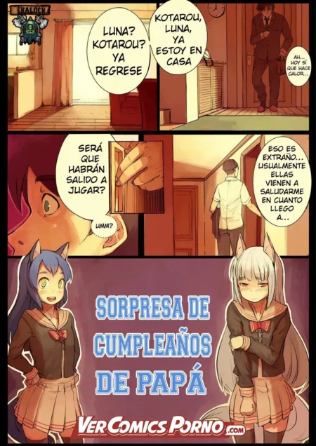 Padre llega a casa y es recibido por sus hijas felinas en uniformes escolares para una sorpresa sexual de cumpleaños.
