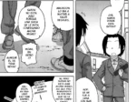 Página de manga en blanco y negro con diálogos en español sobre estudiantes frente a una escuela.
