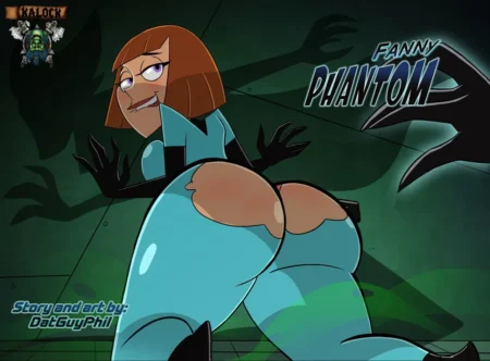 Fanny Phantom de DatGuyPhil posando de espaldas con traje azul ajustado que deja ver sus glúteos grandes y expuestos.