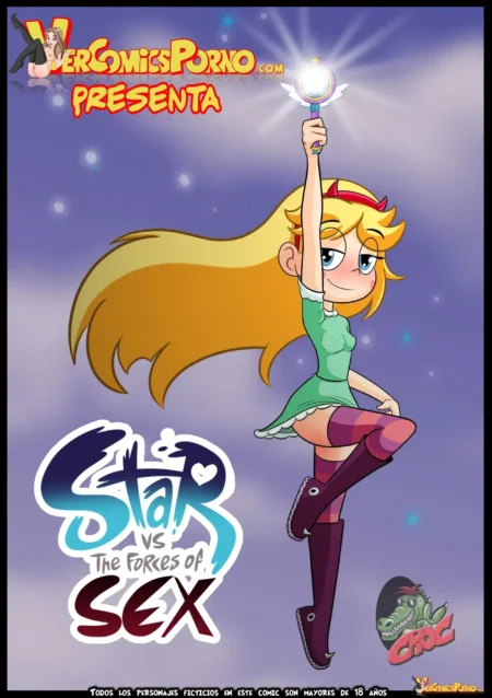 Star Butterfly con vestido verde corto y medias moradas sostiene su varita en la portada de Star vs The Forces of Sex.