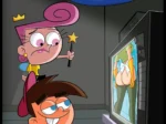 Lincoln y Luan Loud miran una televisión con una mujer rubia mostrando sus glúteos y pezones en Milfs Catchers.