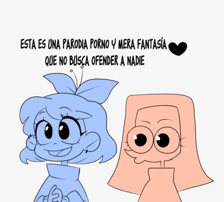 Cherri y Yakito, personajes azules y rosados, posan juntos en una ilustración estilo cartoon para una parodia porno.