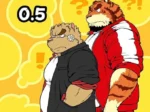 Dos hombres furros musculosos, un tigre y un perro, posan juntos en la portada del manga NSFW Oresen 0.5 de Jin.