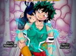 Izuku Midoriya y Tenya Iida abrazados con deseo, ropa rasgada y energía eléctrica en un erotismo explícito de Boku no Hero.
