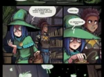 Cómic de The Cummoner con bruja y guerrera investigando una casa antes de escenas de sexo explícito y cumshots.