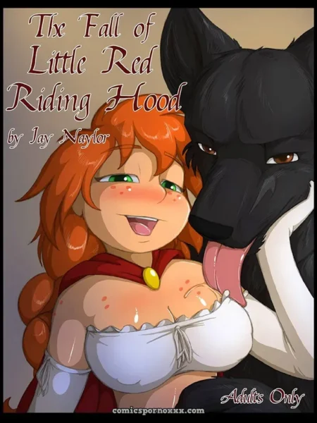 Lobo negro lame el pecho desnudo de Caperucita Roja mientras ella sonríe excitada en portada de cómic erótico.