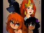 Portada de La Caída de Caperucita Roja 3 con lobo y tres mujeres pelirrojas y morenas con pechos desnudos y eróticos.