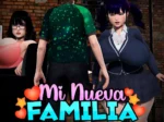 Joven frente a mujer con pechos grandes en uniforme escolar y mujer con escote pronunciado en Mi Nueva Familia Capítulo 2.