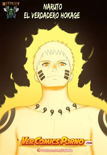 Naruto en modo Kurama desnudo con el torso expuesto y marcas negras preparándose para sexo explícito de Felsala.