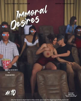 Pareja besándose en el cine mientras él acaricia los pezones expuestos de una mujer con vestido rojo corto y sexy.
