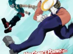 Mirko y Hawks en una escena erótica de My Hero Academia Special Course con poses dinámicas y ropa ajustada provocativa.
