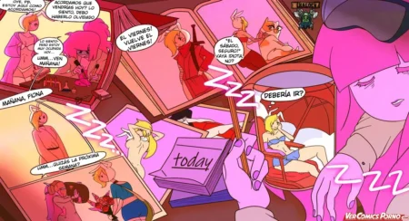 Princesa Chicle y Fiona fantasean con encuentros sexuales mientras Chicle duerme y desea follar con ella.