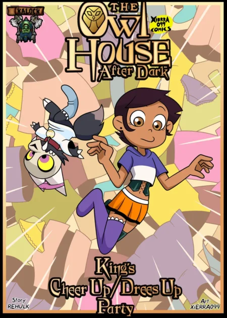 Luz Noceda con falda corta y medias moradas junto a King en portada erótica de The Owl House After Dark de Xierra099.