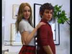 Mujer rubia con falda escocesa y camiseta blanca toca el hombro de un joven con camisa a cuadros en Together Parte 1.