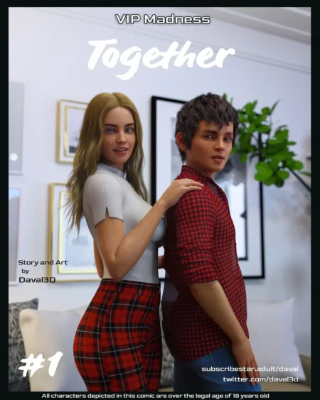 Mujer rubia con falda escocesa y camiseta blanca toca el hombro de un joven con camisa a cuadros en Together Parte 1.