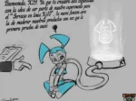 Robot XJ19 sentada y sumisa junto a un dispositivo XJ10 mientras espera órdenes para su nueva función sexual.