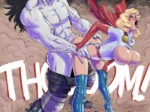 Monstruo musculoso penetra por detrás a superheroína rubia con pechos enormes y botas azules en Wondercunt 2.