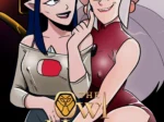Amity y Boscha con ropa ajustada y sugerente en una pose provocativa para el cómic erótico Noche de Brujas.