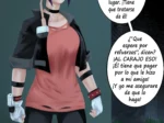 Mujer joven con auriculares, camiseta rosa ajustada y pantalones negros en pose agresiva para Infiltración Villana 2.