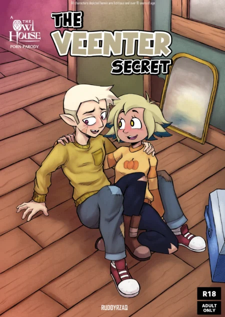 Hunter y Willow sentados en el suelo abrazados, portada erótica de The Veenter Secret por Ruddyrzaq para adultos R18.