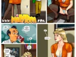 Rita Loud con vestido naranja corto y medias negras posa excitada mostrando su braga mientras limpia la casa.