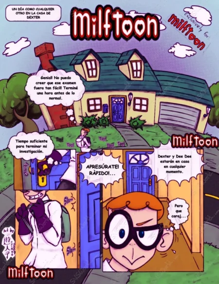 Dexter espía a su madre desde el conducto de ventilación en el cómic erótico Milftoon.