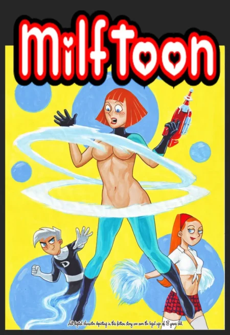 Danny Phantom y versión adulta de Sam Manson desnuda con pechos expuestos y vello púbico en arte erótico estilo cartoon.