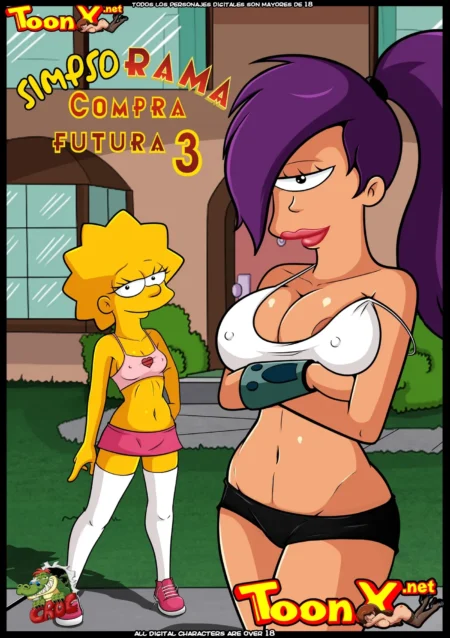 Lisa Simpson adulta y joven posan con lencería sexy, sujetador blanco diminuto y bragas negras resaltando sus pechos y curvas.