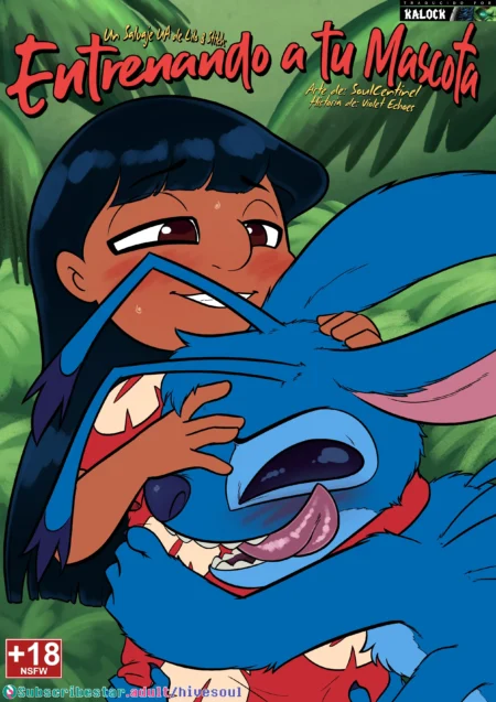 Lilo abraza y acaricia sexualmente a Stitch en Entrenando a tu Mascota de Soulcentinel, con expresiones lujuriosas.
