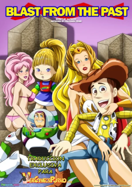 Parodia erótica de Toy Story con Woody, Buzz y Jessie desnudos y en poses sexuales explícitas.