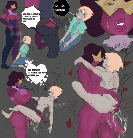 Garnet folla a Perla con su enorme pene, penetrándola profundamente mientras la carga y la hace correrse.
