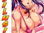 Mujer anime de pechos gigantes con bikini rosa y chupete en la boca posando provocativa en Desilusión.