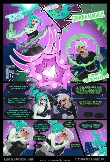 Ember McLain y Starfire se besan apasionadamente tras un hechizo erótico en un cómic NSFW de Hermit Moth.