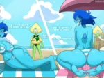 Lapis Lazuli azul en bikini diminuto posa desnuda y provocativa en la playa junto a Peridot y Steven.