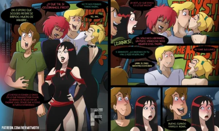Fred y Shaggy se besan y tienen sexo con las Hex Girls en una camioneta tras resolver un caso.