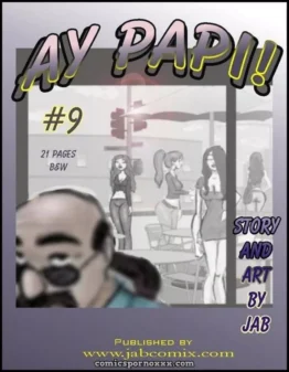 Ay Papi #9: Hombre con bigote espiando mujeres en ropa interior en cafetería, cómic sexualAy Papi #9: hombre mira mujeres en ropa interior en cafetería, cómic B&W NSFW 21 páginas con escenas sexuales explícitas