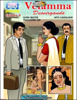 Velamma en sari rojo blanco paneles inferiores chupando polla y mujer llorando con mano en cabeza