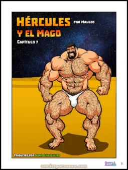 Hércules peludo con músculos prominentes y thong blanco ajustado mostrando su erecto miembro en el desierto estrellado